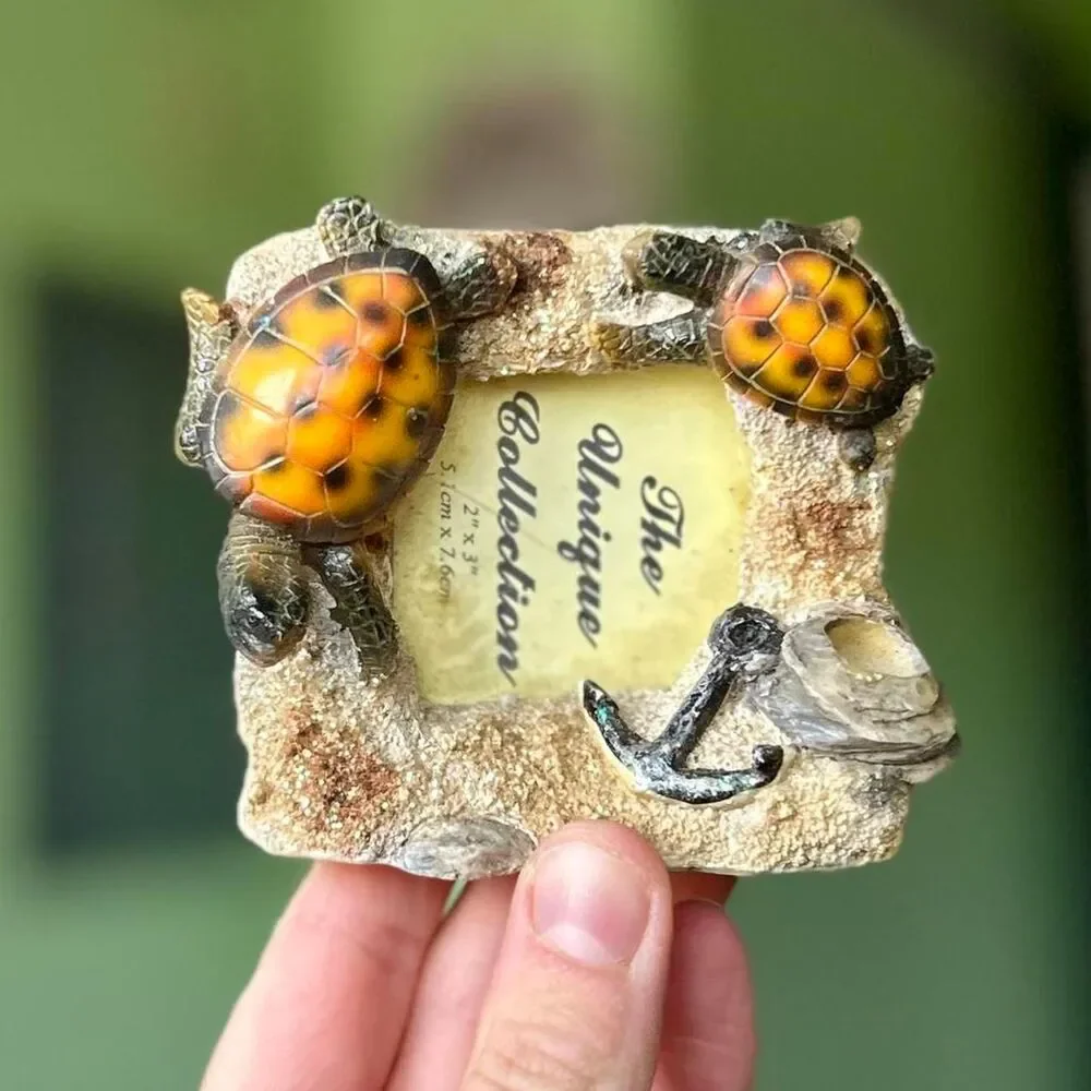 Uniquely Sculpted Nautical Turtles + Anchor Mini Picture Frame Accent